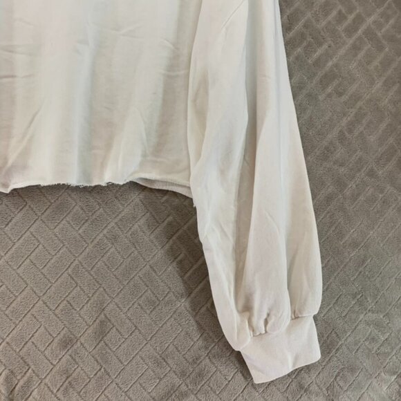 Pink Womans L Sweatshirt White Cropped Baggy Long Sleeve Logo Lounge Athletic - Picture 14 of 14